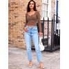 imageTrendy Queen Womens Long Sleeve Going Out Crop Tops Sweetheart Neck Cute Y2k T Shirts Side Slit TeesBrown