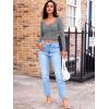 imageTrendy Queen Womens Long Sleeve Going Out Crop Tops Sweetheart Neck Cute Y2k T Shirts Side Slit TeesGrey