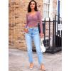 imageTrendy Queen Womens Long Sleeve Going Out Crop Tops Sweetheart Neck Cute Y2k T Shirts Side Slit TeesPinkpurple