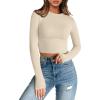 imageTrendy Queen Womens Long Sleeve Crop Tops Basic Slim Fitted Shirts Fashion 2025 Going Out Y2k Tops Teen Girl ClothesApricot