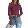 imageTrendy Queen Womens Long Sleeve Crop Tops Basic Slim Fitted Shirts Fashion 2025 Going Out Y2k Tops Teen Girl ClothesWine Red