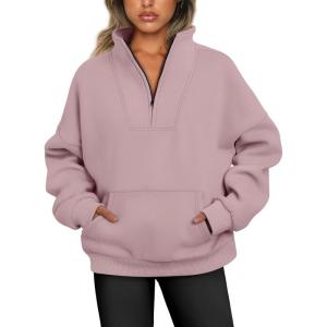 imageTrendy Queen Sweatshirts Quarter Half Zip Pullover Oversized Hoodies Sweaters Comfy Fall Outfits 2025 Y2K Winter ClothesDarkpink