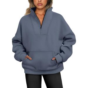 imageTrendy Queen Sweatshirts Quarter Half Zip Pullover Oversized Hoodies Sweaters Comfy Fall Outfits 2025 Y2K Winter ClothesGreyblue