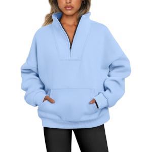 imageTrendy Queen Sweatshirts Quarter Half Zip Pullover Oversized Hoodies Sweaters Comfy Fall Outfits 2025 Y2K Winter ClothesLightblue