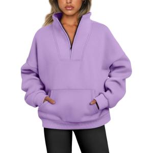 imageTrendy Queen Sweatshirts Quarter Half Zip Pullover Oversized Hoodies Sweaters Comfy Fall Outfits 2025 Y2K Winter ClothesPurple