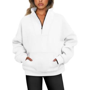 imageTrendy Queen Sweatshirts Quarter Half Zip Pullover Oversized Hoodies Sweaters Comfy Fall Outfits 2025 Y2K Winter ClothesWhite