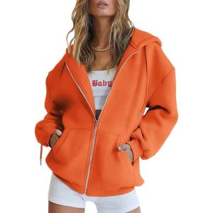 imageTrendy Queen Womens Zip Up Hoodies Oversized Sweatshirts Fall Fashion Outfits Casual Jackets 2025 Winter ClothesOrange