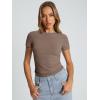 imageTrendy Queen Womens Basic T Shirts Summer Tops 2025 Crop Short Sleeve Y2k Tee Cute Gym Fashion Workout ClothesCoffee