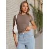 imageTrendy Queen Womens Basic T Shirts Summer Tops 2025 Crop Short Sleeve Y2k Tee Cute Gym Fashion Workout ClothesCoffee