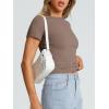 imageTrendy Queen Womens Basic T Shirts Summer Tops 2025 Crop Short Sleeve Y2k Tee Cute Gym Fashion Workout ClothesCoffee