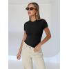 imageTrendy Queen Womens Bodysuits Short Sleeve Basic Shirts Tank Tops Summer Fashion Outfits Workout Slim Fitted Y2K Clothes 2024Black