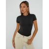 imageTrendy Queen Womens Bodysuits Short Sleeve Basic Shirts Tank Tops Summer Fashion Outfits Workout Slim Fitted Y2K Clothes 2024Black