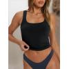 imageTrendy Queen Womens Square Neck Tank Tops Workout Cropped Ribbed Summer Camisole Sleeveless ClothesBlack