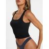imageTrendy Queen Womens Square Neck Tank Tops Workout Cropped Ribbed Summer Camisole Sleeveless ClothesBlack