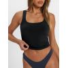 imageTrendy Queen Womens Square Neck Tank Tops Workout Cropped Ribbed Summer Camisole Sleeveless ClothesBlack