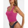imageTrendy Queen Womens Square Neck Tank Tops Workout Cropped Ribbed Summer Camisole Sleeveless ClothesHot Pink