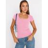 imageTrendy Queen Womens Tshirts Scoop Neck Ribbed Knit Going Out Crop Basic Spring Summer Outfits Tops Fashion ClothesPink