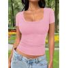 imageTrendy Queen Womens Tshirts Scoop Neck Ribbed Knit Going Out Crop Basic Spring Summer Outfits Tops Fashion ClothesPink