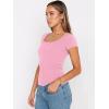 imageTrendy Queen Womens Tshirts Scoop Neck Ribbed Knit Going Out Crop Basic Spring Summer Outfits Tops Fashion ClothesPink