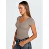 imageTrendy Queen Womens V Neck TShirts Going Out Tops Short Sleeve Slim Fit Basic Y2K Clothes 2025Beige