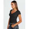 imageTrendy Queen Womens V Neck TShirts Going Out Tops Short Sleeve Slim Fit Basic Y2K Clothes 2025Black