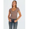 imageTrendy Queen Womens V Neck TShirts Going Out Tops Short Sleeve Slim Fit Basic Y2K Clothes 2025Coffee Grey