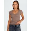 imageTrendy Queen Womens V Neck TShirts Going Out Tops Short Sleeve Slim Fit Basic Y2K Clothes 2025Coffee Grey