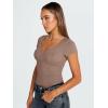 imageTrendy Queen Womens V Neck TShirts Going Out Tops Short Sleeve Slim Fit Basic Y2K Clothes 2025Coffee Grey