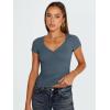 imageTrendy Queen Womens V Neck TShirts Going Out Tops Short Sleeve Slim Fit Basic Y2K Clothes 2025Haze Blue