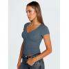 imageTrendy Queen Womens V Neck TShirts Going Out Tops Short Sleeve Slim Fit Basic Y2K Clothes 2025Haze Blue