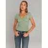 imageTrendy Queen Womens V Neck TShirts Going Out Tops Short Sleeve Slim Fit Basic Y2K Clothes 2025Light Green