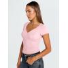imageTrendy Queen Womens V Neck TShirts Going Out Tops Short Sleeve Slim Fit Basic Y2K Clothes 2025Pink
