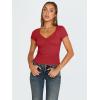 imageTrendy Queen Womens V Neck TShirts Going Out Tops Short Sleeve Slim Fit Basic Y2K Clothes 2025Red