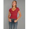 imageTrendy Queen Womens V Neck TShirts Going Out Tops Short Sleeve Slim Fit Basic Y2K Clothes 2025Red