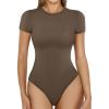 imageTrendy Queen Womens Bodysuits Short Sleeve Basic Shirts Tank Tops Summer Fashion Outfits Workout Slim Fitted Y2K Clothes 2024Coffee