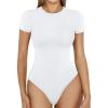 imageTrendy Queen Womens Bodysuits Short Sleeve Basic Shirts Tank Tops Summer Fashion Outfits Workout Slim Fitted Y2K Clothes 2024White
