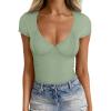 imageTrendy Queen Womens V Neck TShirts Going Out Tops Short Sleeve Slim Fit Basic Y2K Clothes 2025Light Green