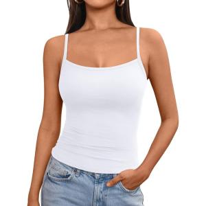 imageTrendy Queen Womens Summer Camisole Sleeveless Square Neck Spaghetti Strap Tank Tops Basic ShirtWhite