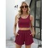 imageTrendy Queen Two Piece Summer Outfits 2 Piece Sets 2025 Sleeveless Matching Lounge Crop Top High Waisted ShortBurgundy
