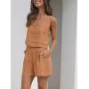 imageTrendy Queen Women 2 Piece Outfits Linen Matching Sets Two Piece Lounge Shorts Crop Tops 2024 Summer Clothes Beach VacationLightbrown