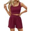 imageTrendy Queen Two Piece Summer Outfits 2 Piece Sets 2025 Sleeveless Matching Lounge Crop Top High Waisted ShortBurgundy