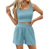 imageTrendy Queen Two Piece Summer Outfits 2 Piece Sets 2025 Sleeveless Matching Lounge Crop Top High Waisted ShortSkyblue