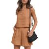 imageTrendy Queen Women 2 Piece Outfits Linen Matching Sets Two Piece Lounge Shorts Crop Tops 2024 Summer Clothes Beach VacationLightbrown