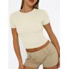 imageTrendy Queen Womens Basic T Shirts Summer 2025 Scoop Neck Short Sleeve Crop Tops Slim Fit Tees Y2k ClothingApricot