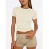 imageTrendy Queen Womens Basic T Shirts Summer 2025 Scoop Neck Short Sleeve Crop Tops Slim Fit Tees Y2k ClothingApricot