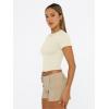 imageTrendy Queen Womens Basic T Shirts Summer 2025 Scoop Neck Short Sleeve Crop Tops Slim Fit Tees Y2k ClothingApricot