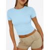 imageTrendy Queen Womens Basic T Shirts Summer 2025 Scoop Neck Short Sleeve Crop Tops Slim Fit Tees Y2k ClothingBaby Blue