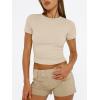 imageTrendy Queen Womens Basic T Shirts Summer 2025 Scoop Neck Short Sleeve Crop Tops Slim Fit Tees Y2k ClothingBeige