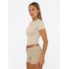 imageTrendy Queen Womens Basic T Shirts Summer 2025 Scoop Neck Short Sleeve Crop Tops Slim Fit Tees Y2k ClothingBeige