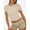imageTrendy Queen Womens Basic T Shirts Summer 2025 Scoop Neck Short Sleeve Crop Tops Slim Fit Tees Y2k ClothingBeige